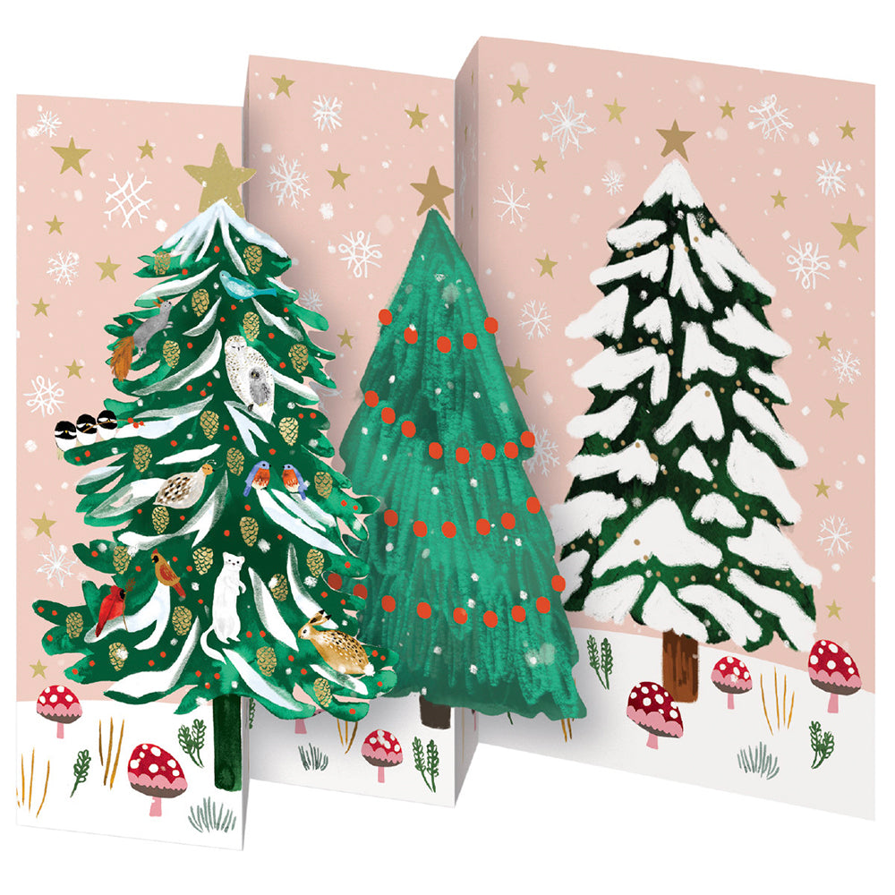 Threefold Tree Three Trees Mill Pink Tri fold Christmas Card 5 pack 90 x 140 mm + env ...