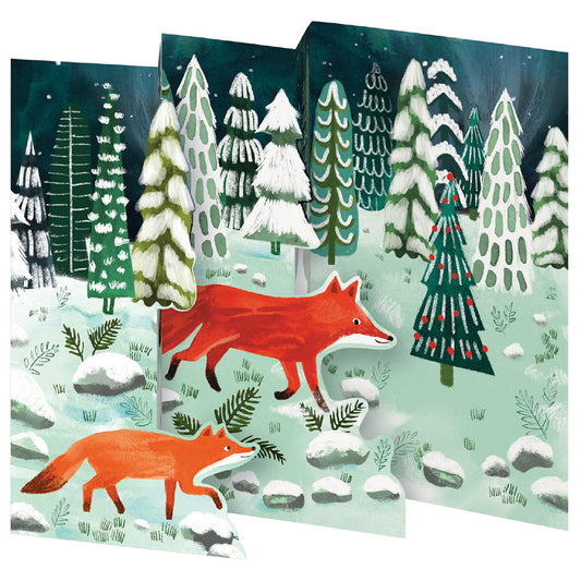 Sleepy Fox Tri fold Christmas Card 5 pack 90 x 140 mm with envelopes Roger la Borde