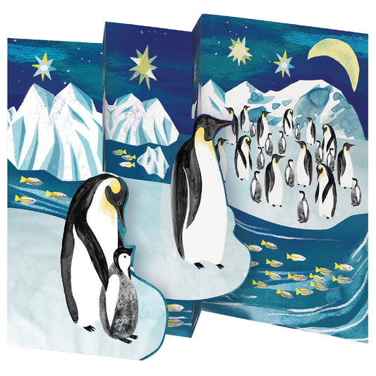 Penguin Tri fold Christmas Card 5 pack 90 x 140 mm + env Roger la Borde