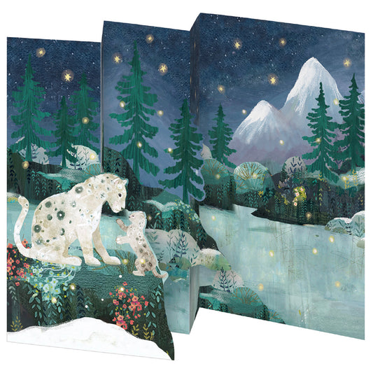 Snow Leopard Tri fold Christmas Card 5 pack 90 x 140 mm + env Roger la Borde