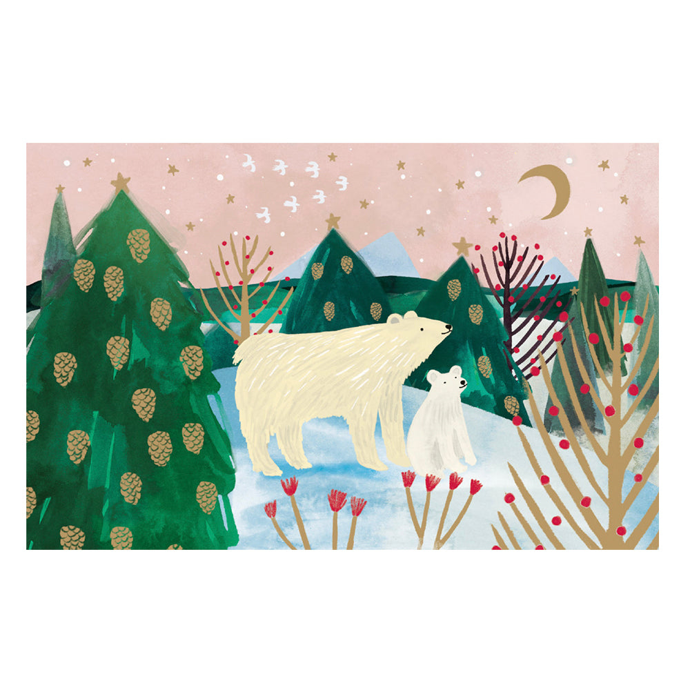 Polar Bear and Cub Gold Foil Petite Christmas 8 Cards 150 x 90 mm Roger la Borde