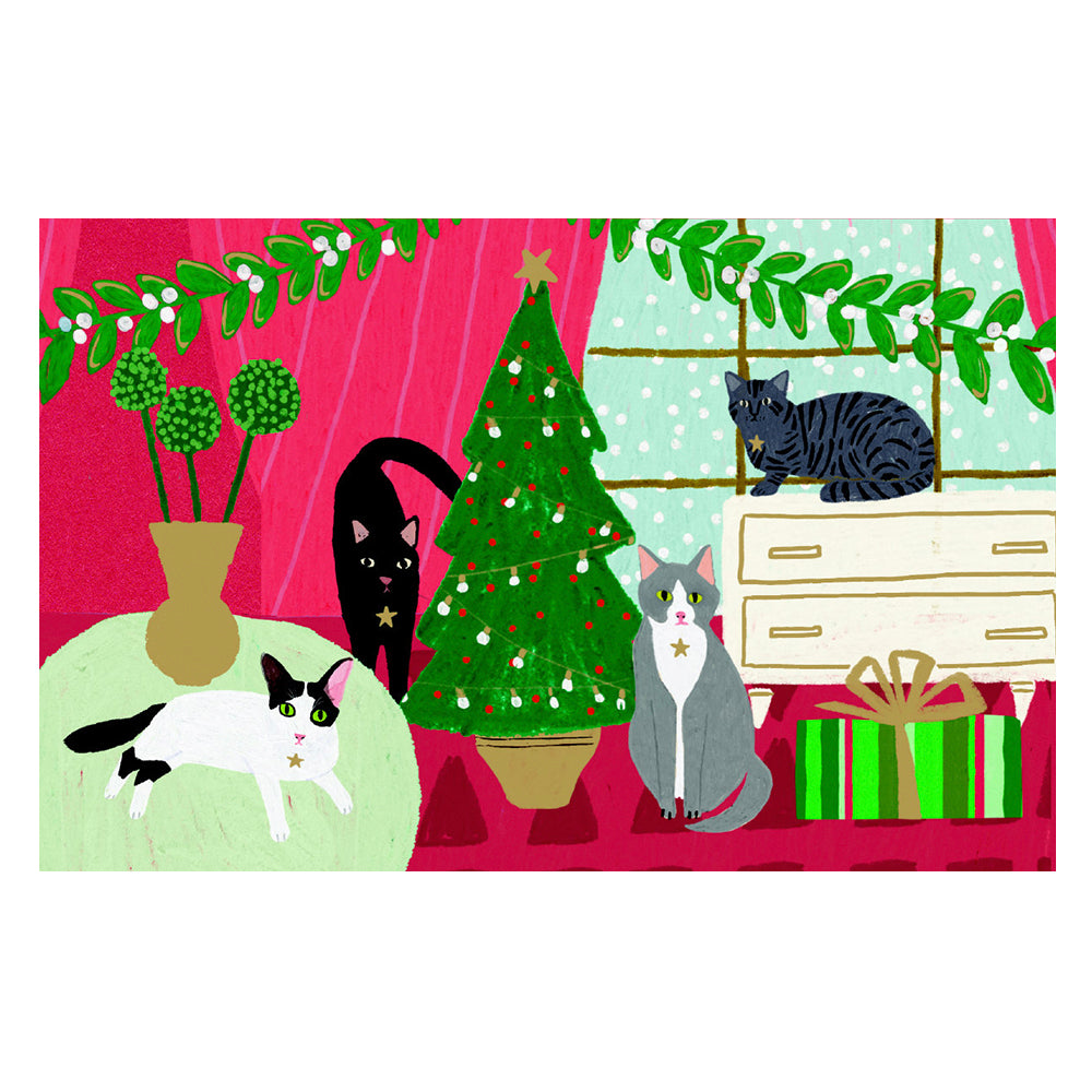 Fabulous Felines Cats Gold Foil Petite Christmas 8 Cards 150 x 90 mm R ...