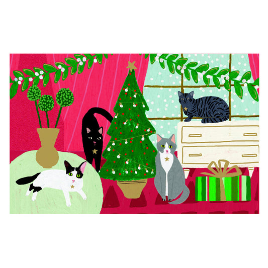 Fabulous Felines Cats Gold Foil Petite Christmas 8 Cards 150 x 90 mm Roger la Borde