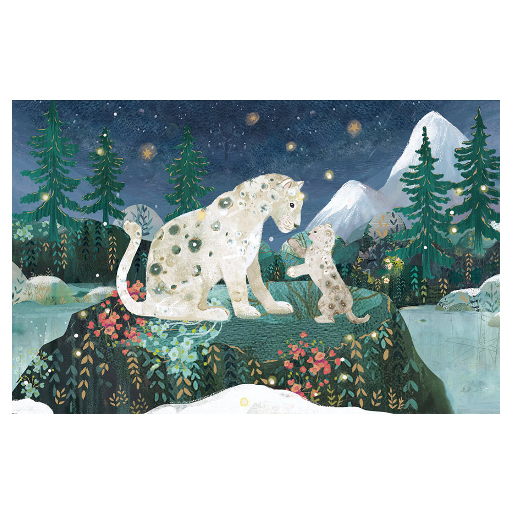 Snow Leopard Gold Foil Petite Christmas 8 Cards 150 x 90 mm Roger la Borde