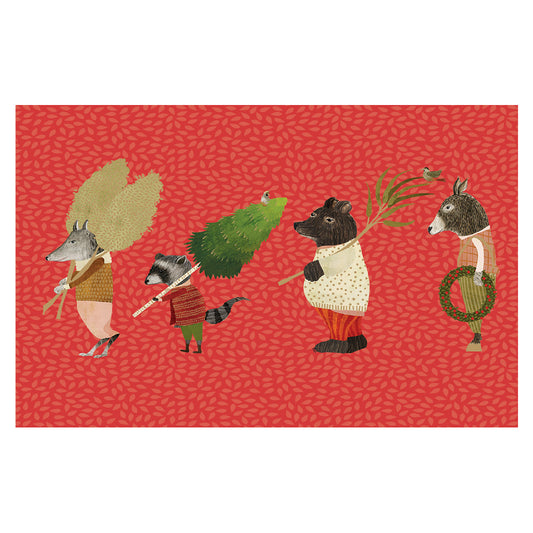 Creature in Jumpers Animal Procession Gold Foil Petite Christmas 8 Cards 150 x 90 mm Roger la Borde