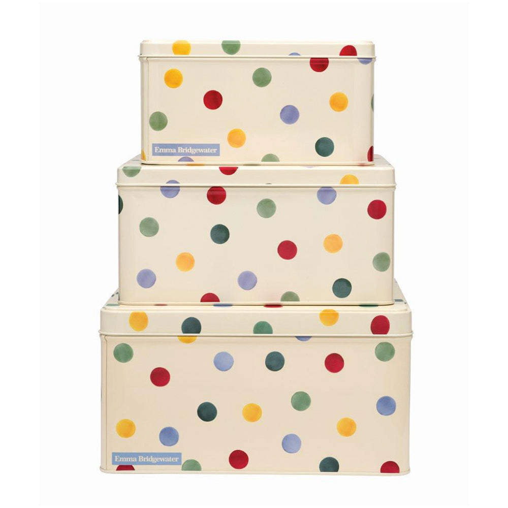 Emma Bridgewater - Polka dot Set of 3 Square Cake Tins 245 x 245 x 130mm 220 x 220 x 110mm 195 x 195 x 100mm