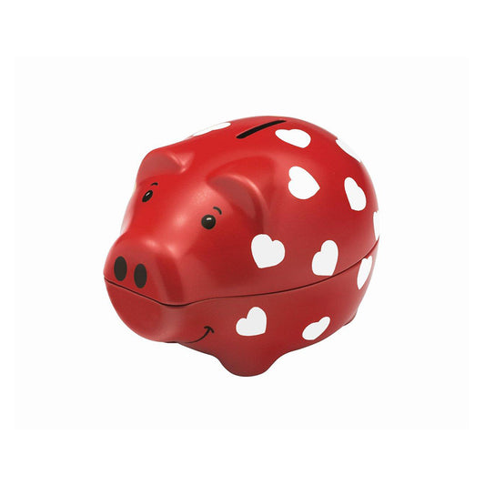 Pound Pigs - Hearts Red 150 x 115 x 105 Money Box Tin Piggy Bank