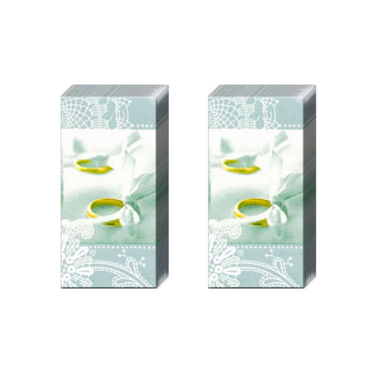 Romantic Moments Wedding Rings IHR Paper Pocket Tissues - 2 packs of 10 tissues 21 cm square
