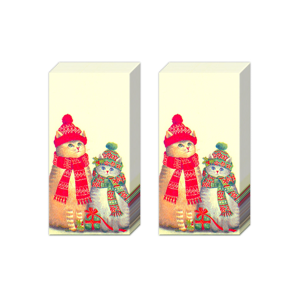 CHRISTMAS CATS IHR Paper Pocket Tissues - 2 packs of 10 tissues 21 cm square