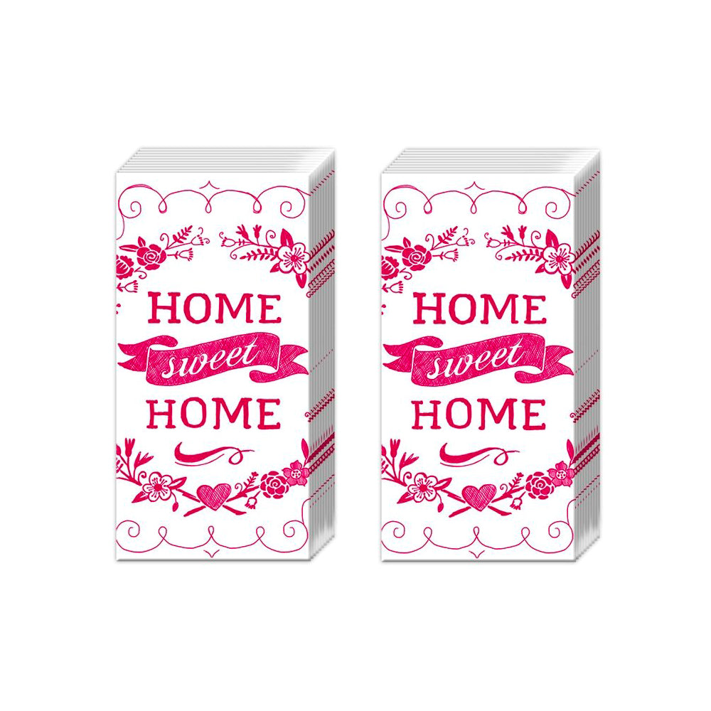 HOME SWEET HOME white red IHR Paper Pocket Tissues - 2 packs of 10 tissues 21 cm square