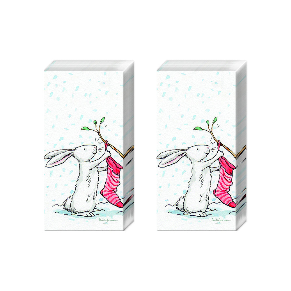 Charming Snow Rabbits Christmas IHR Paper Pocket Tissues - 2 packs of 10 tissues 21 cm square