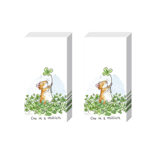 ONE IN A MILLION Good Luck Clover Mouse IHR Paper Pocket Tissues - 2 packs of 10 tissues 21 cm square