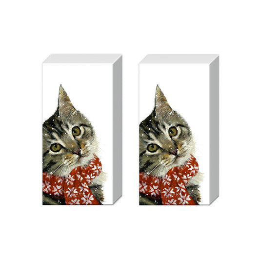 KITTY Christmas Cat IHR Paper Pocket Tissues - 2 packs of 10 tissues 21 cm square