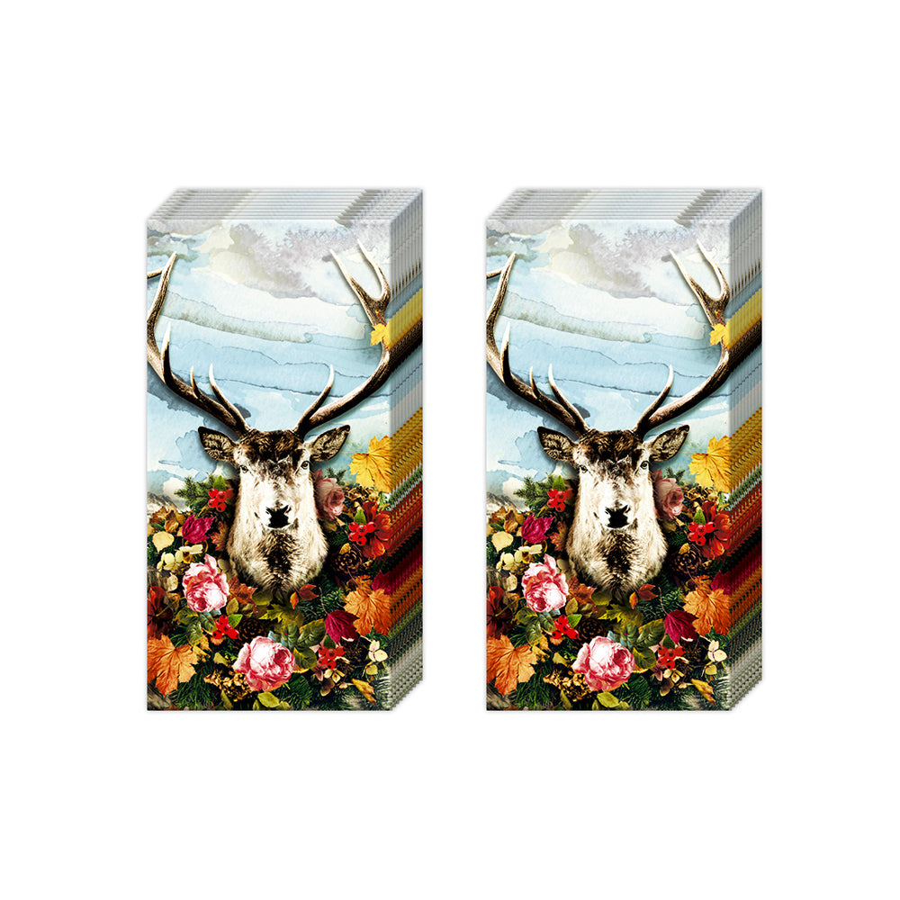 ALBERT Stag Deer IHR Paper Pocket Tissues - 2 packs of 10 tissues 21 cm square