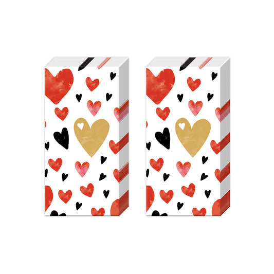 LOVE YOU gold red Hearts IHR Paper Pocket Tissues - 2 packs of 10 tissues 21 cm square
