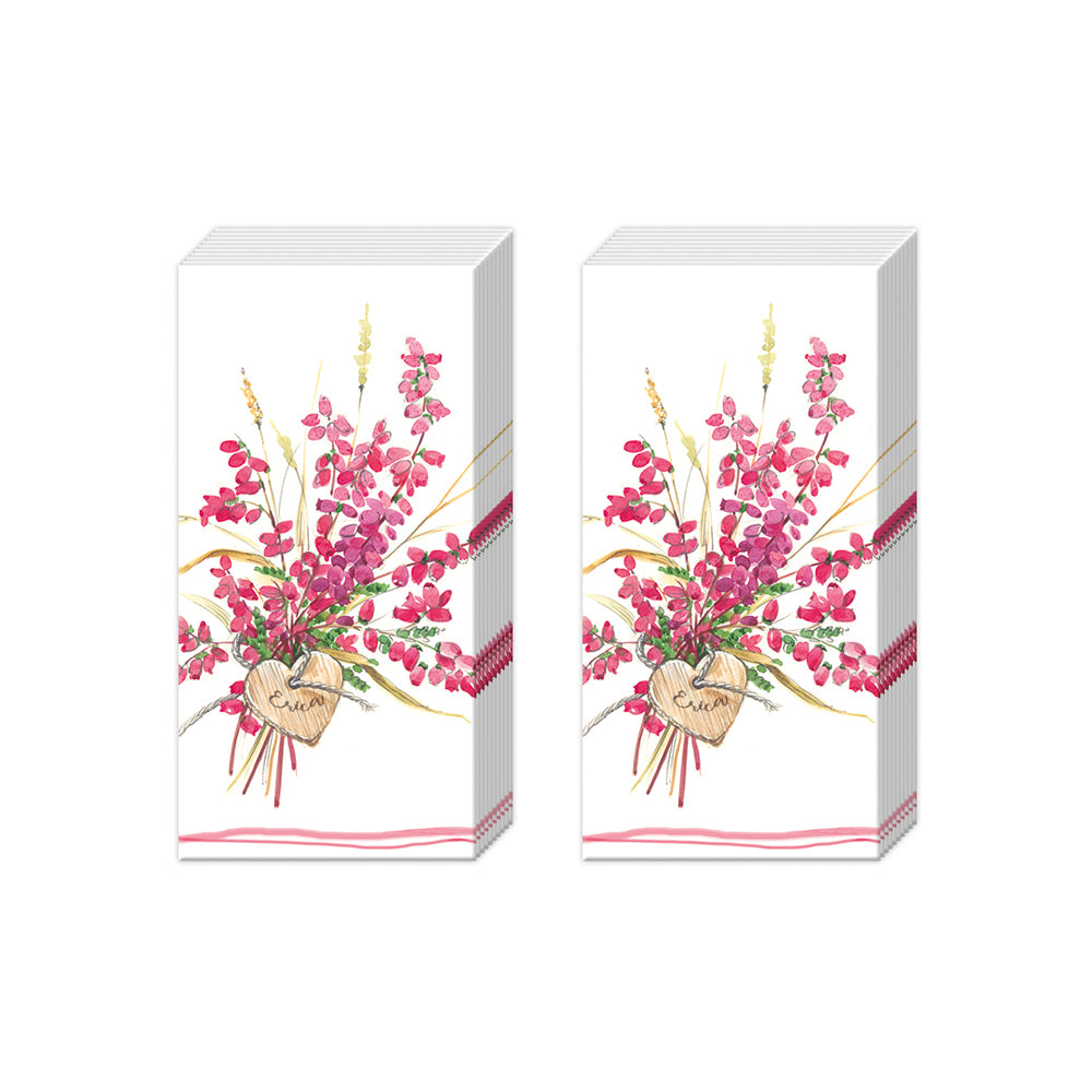 ERICA Pink Floral IHR Paper Pocket Tissues - 2 packs of 10 tissues 21 cm square