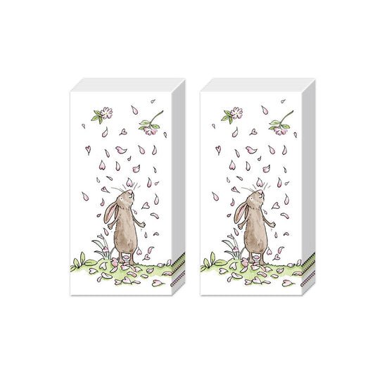 BLOSSOMS AND BUNNIES white Easter  IHR Paper Pocket Tissues - 2 packs of 10 tissues 21 cm square