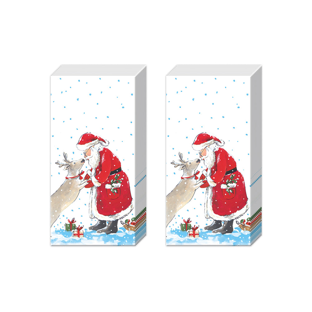 SANTA'S BEST FRIEND white Christmas IHR Paper Pocket Tissues - 2 packs of 10 tissues 21 cm square