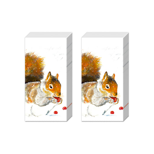 HAZEL white Squirrel IHR Paper Pocket Tissues - 2 packs of 10 tissues 21 cm square