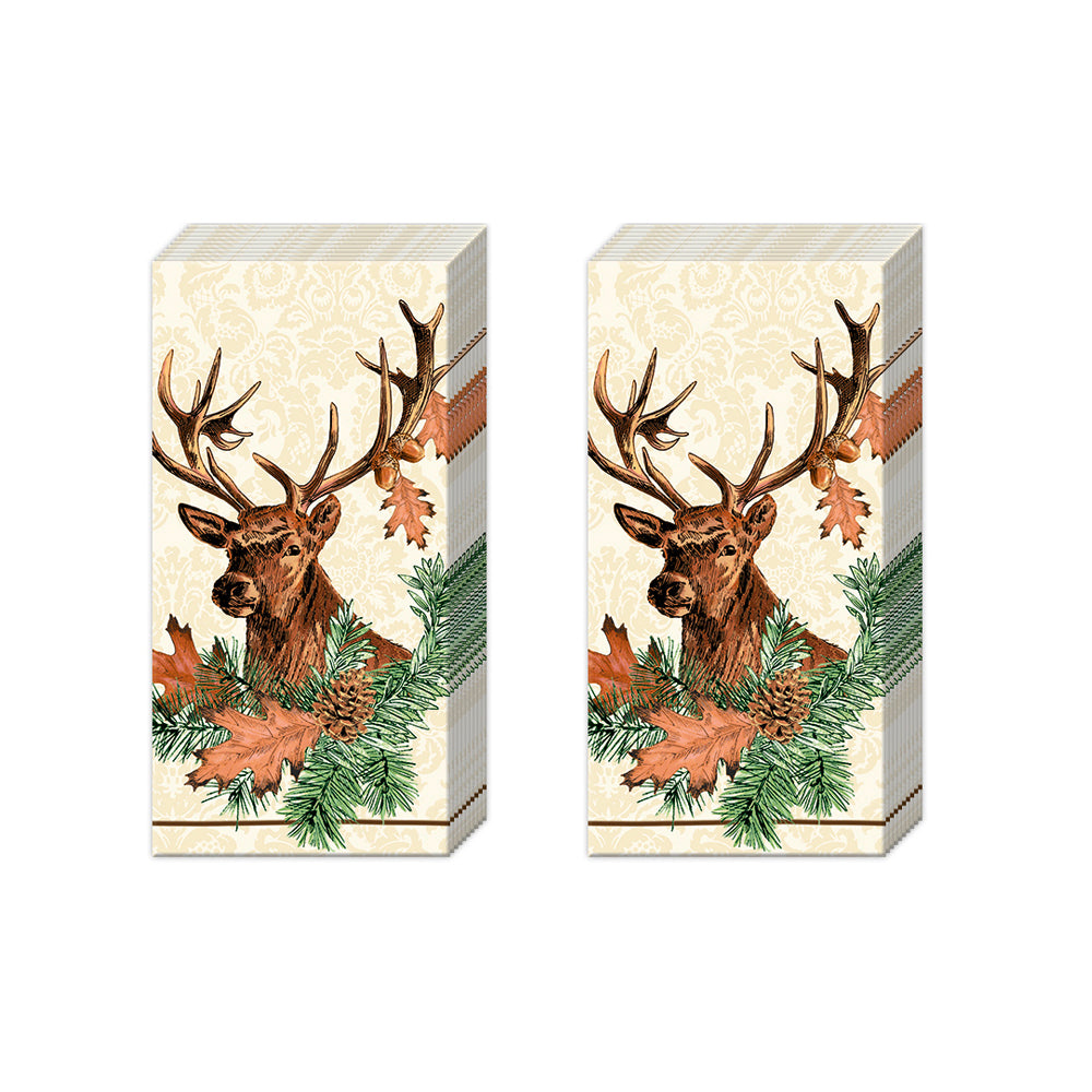 PAVILLON DE CHASSE cream Deer IHR Paper Pocket Tissues - 2 packs of 10 tissues 21 cm square