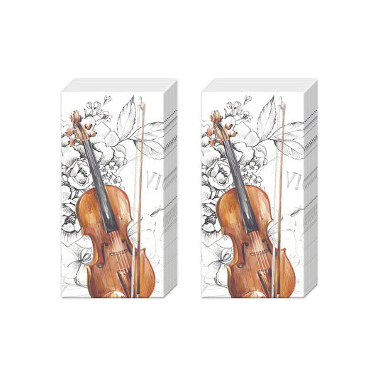 BELLA MUSICA Music Violin IHR Paper Pocket Tissues - 2 packs of 10 tissues 21 cm square