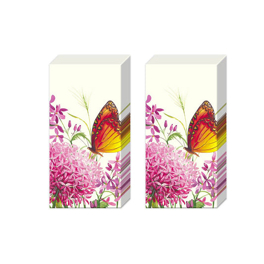 ALLIUM GARDEN cream Floral  IHR Paper Pocket Tissues - 2 packs of 10 tissues 21 cm square