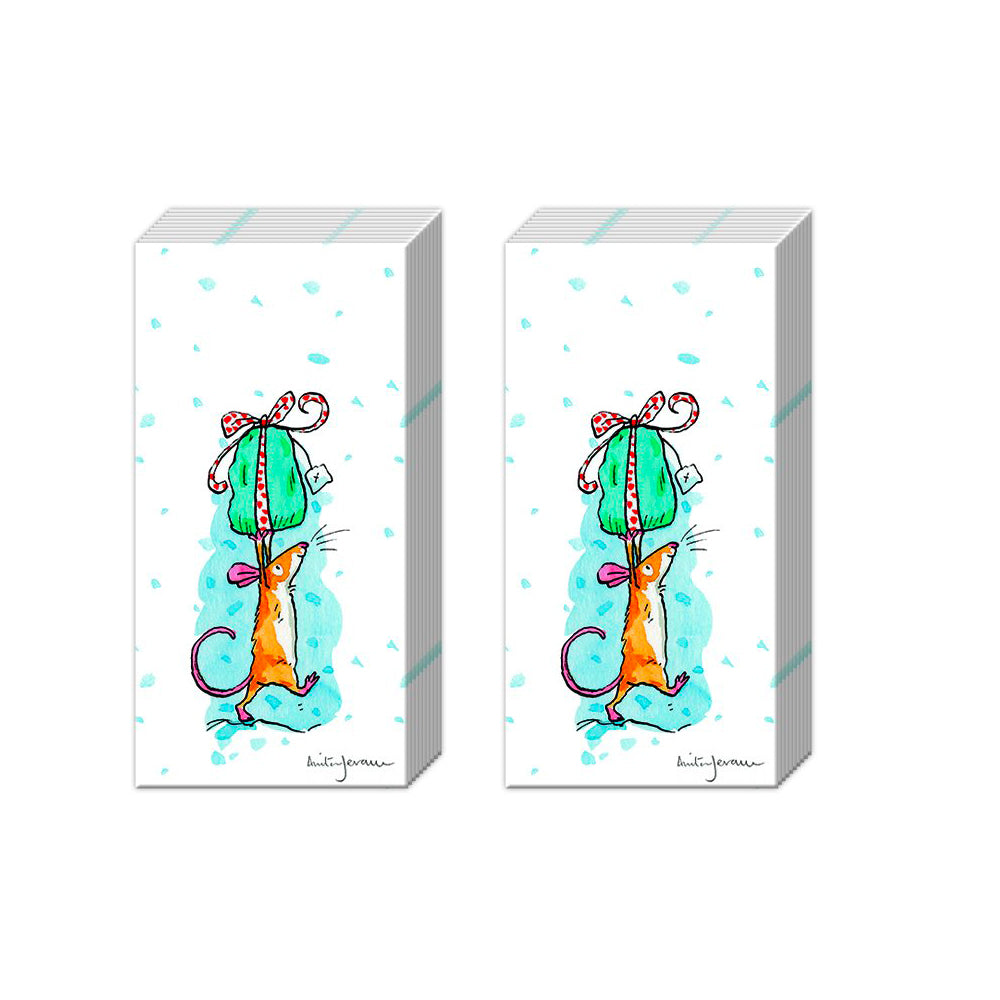 ICY X-MAS FOR YOU Christmas Mouse IHR Paper Pocket Tissues - 2 packs of 10 tissues 21 cm square