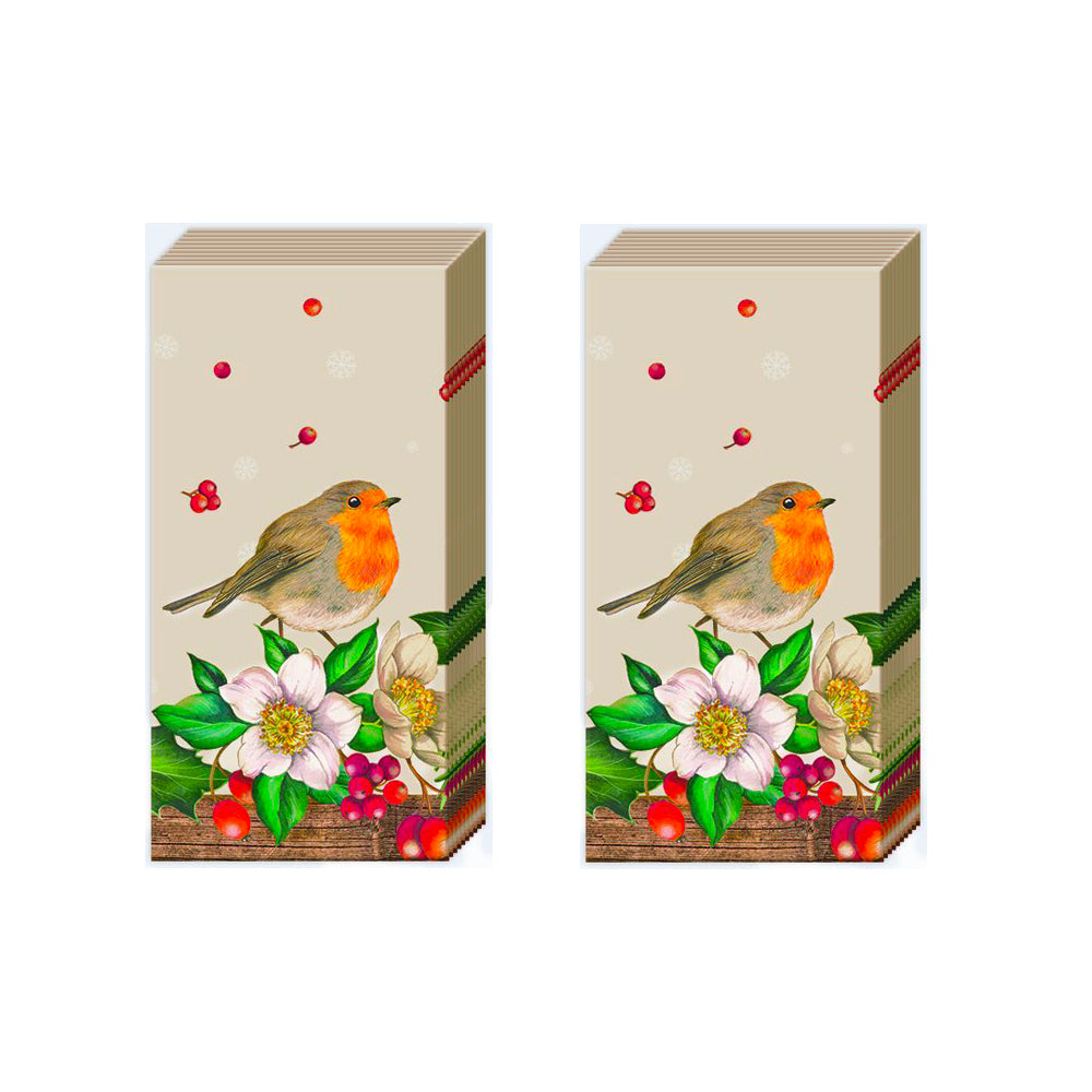 WELCOME RED ROBIN linen IHR Paper Pocket Tissues - 2 packs of 10 tissues 21 cm square