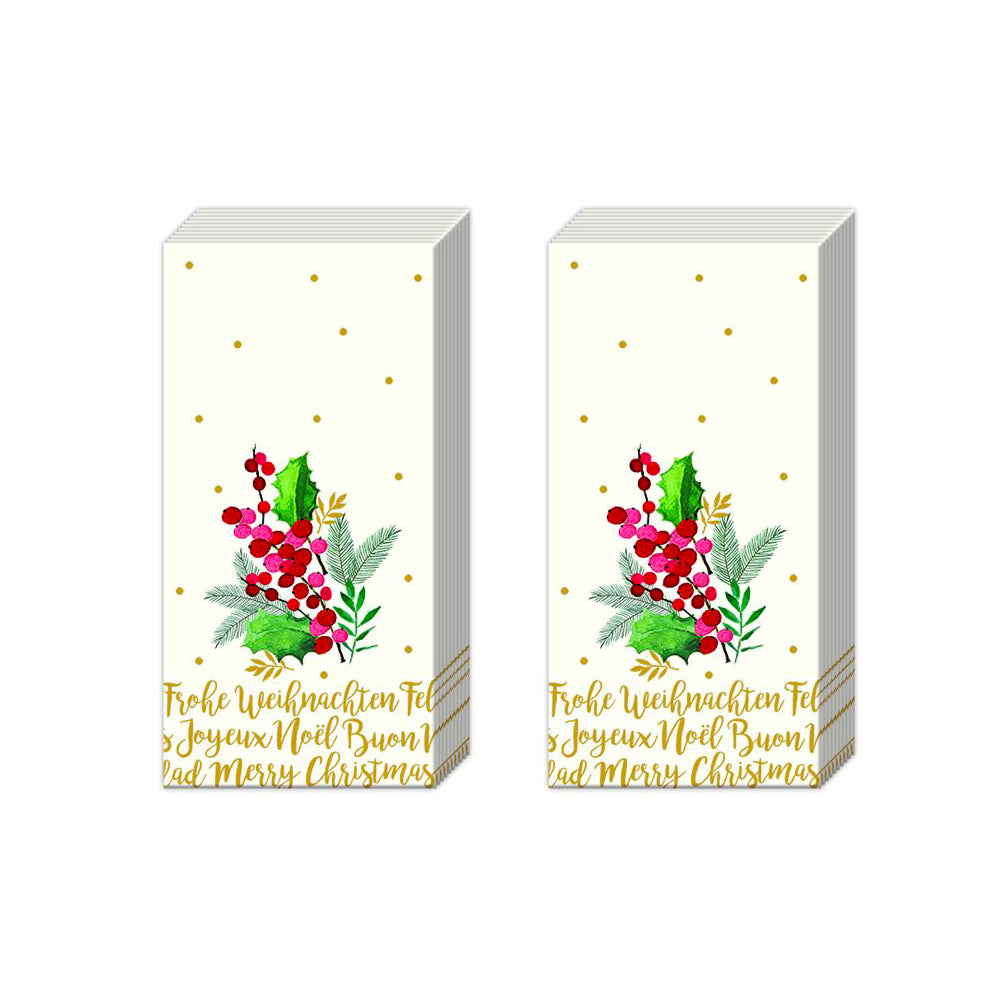 MERRY CHRISTMAS cream IHR Paper Pocket Tissues - 2 packs of 10 tissues 21 cm square
