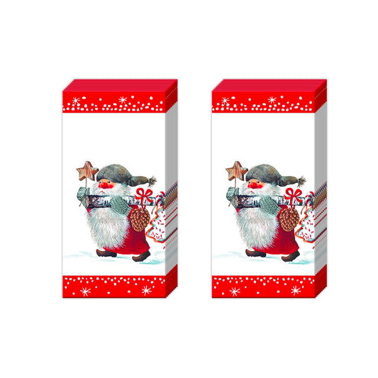 NIELS AND INGER red Christmas Gnome IHR Paper Pocket Tissues - 2 packs of 10 tissues 21 cm square
