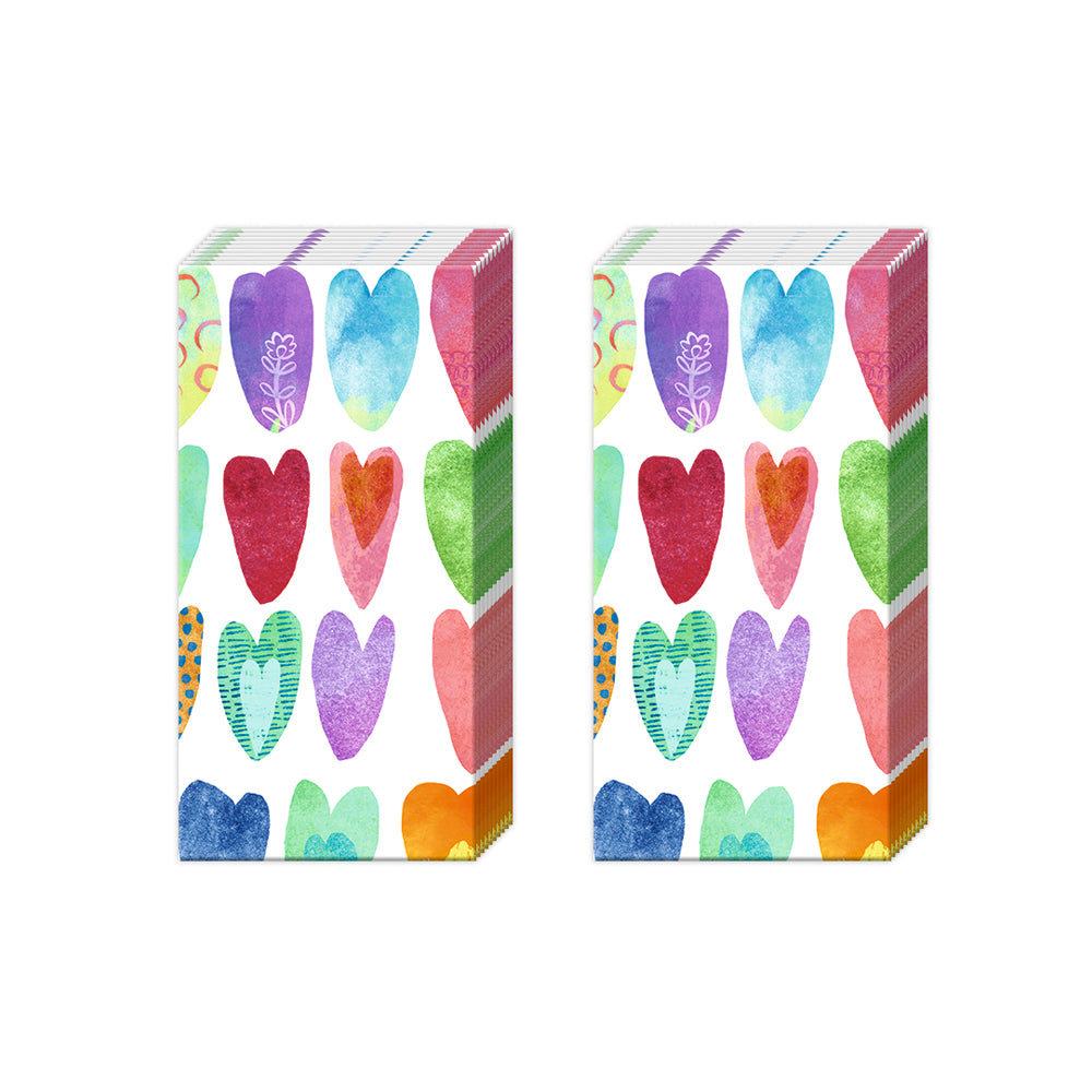 RAINBOW HEARTS IHR Paper Pocket Tissues - 2 packs of 10 tissues 21 cm square