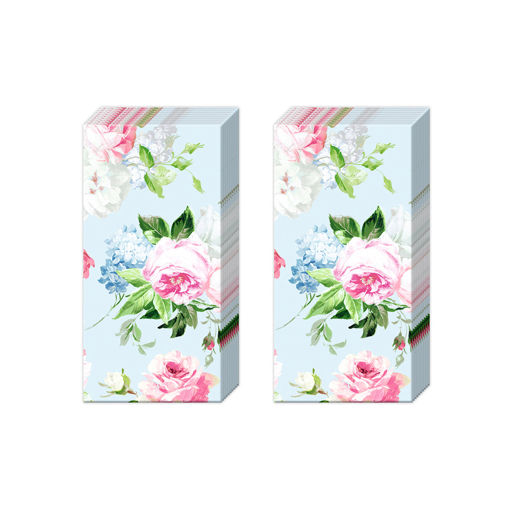 SCARLETT light blue Roses Flowers IHR Paper Pocket Tissues - 2 packs of 10 tissues 21 cm square