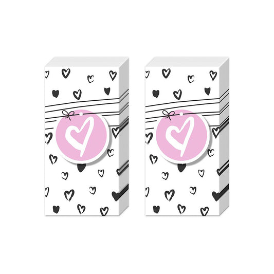 Hearts for Love IHR Paper Pocket Tissues - 2 packs of 10 tissues 21 cm square