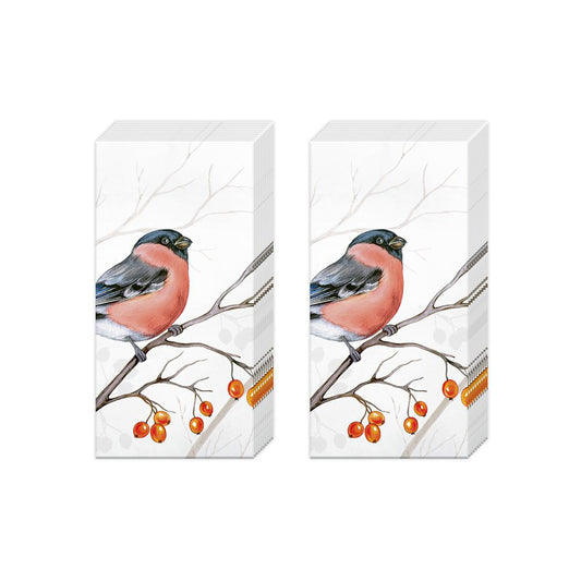 DREAMING WINTER BIRD IHR Paper Pocket Tissues - 2 packs of 10 tissues 21 cm square