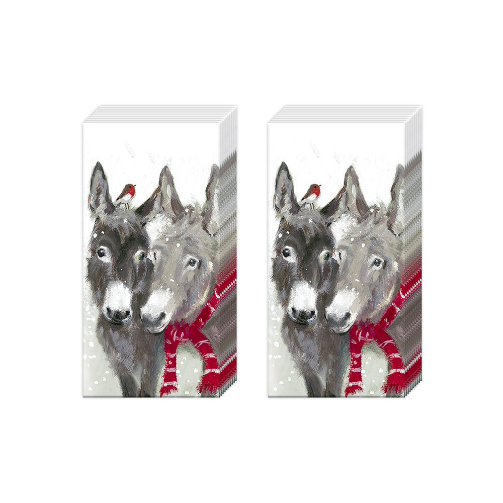 Pips and Grey Donkey Christmas IHR Paper Pocket Tissues - 2 packs of 10 tissues 21 cm square