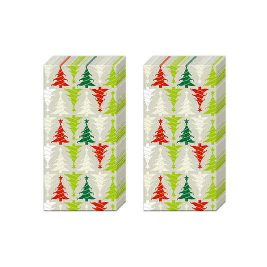 Trees in line, linen Christmas IHR Paper Pocket Tissues - 2 packs of 10 tissues 21 cm square