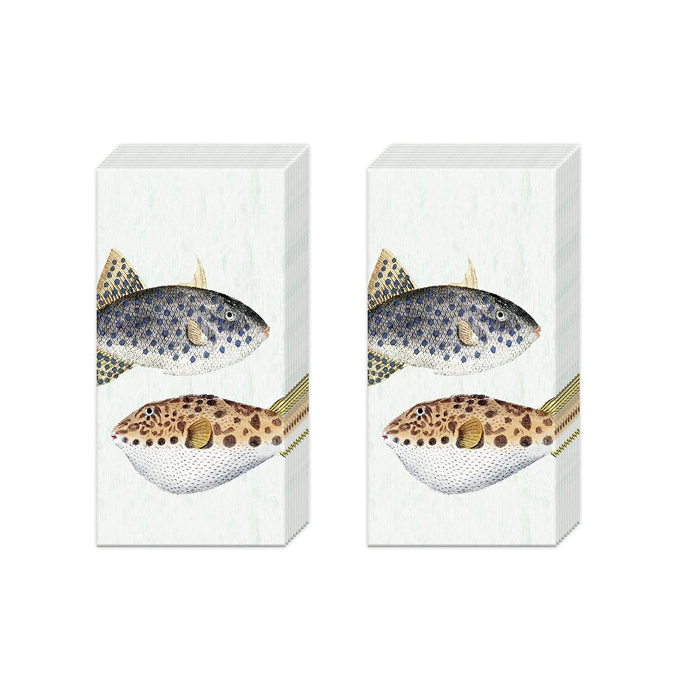Fish of the Sea light blue IHR Paper Pocket Tissues - 2 packs of 10 tissues 21 cm square