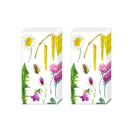 BEE GRATEFUL Honey Bee Floral IHR Paper Pocket Tissues - 2 packs of 10 tissues 21 cm square