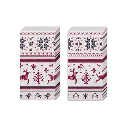 Norwegian Knit cream red Christmas IHR Paper Pocket Tissues - 2 packs of 10 tissues 21 cm square