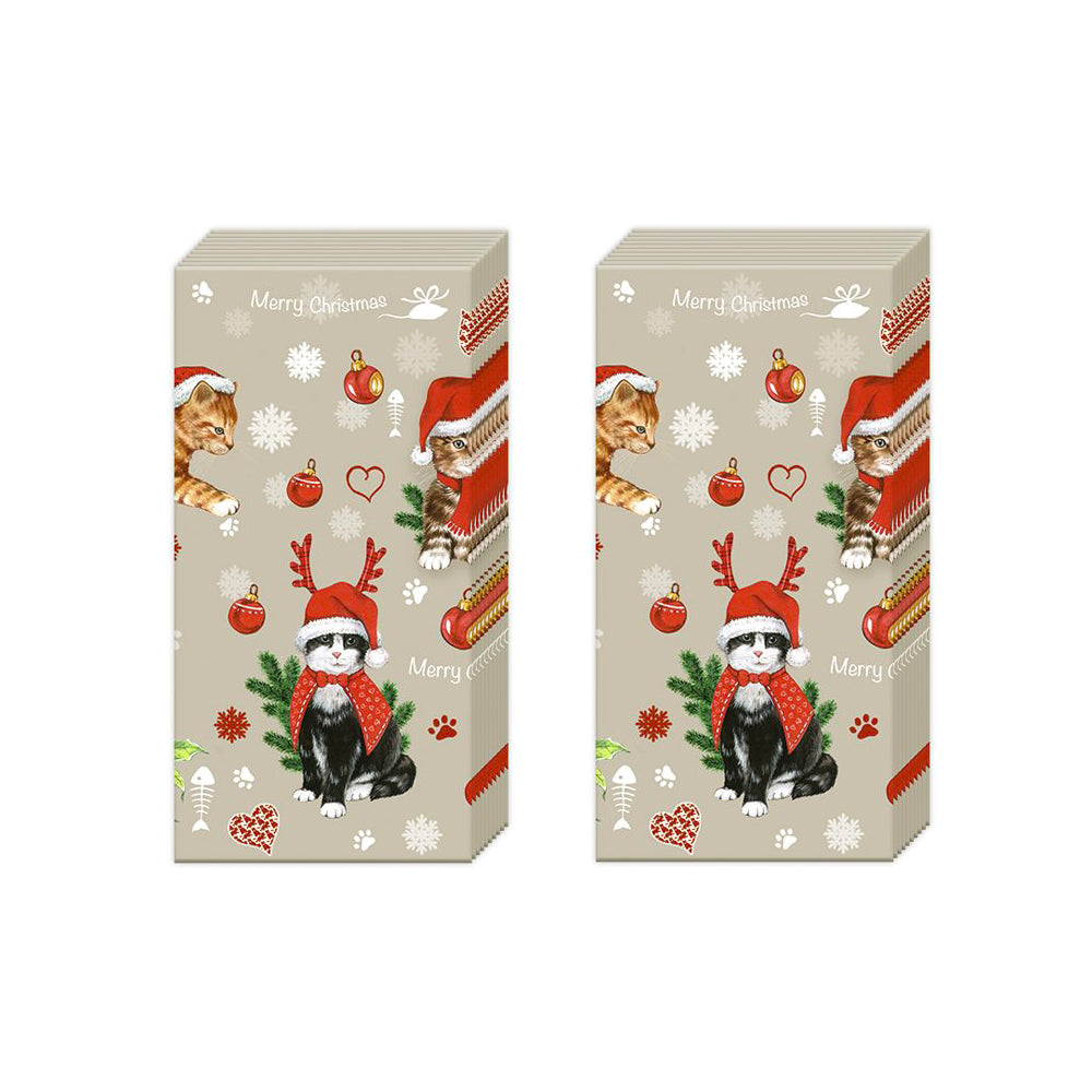 Cats Celebration Christmas IHR Paper Pocket Tissues - 2 packs of 10 tissues 21 cm square