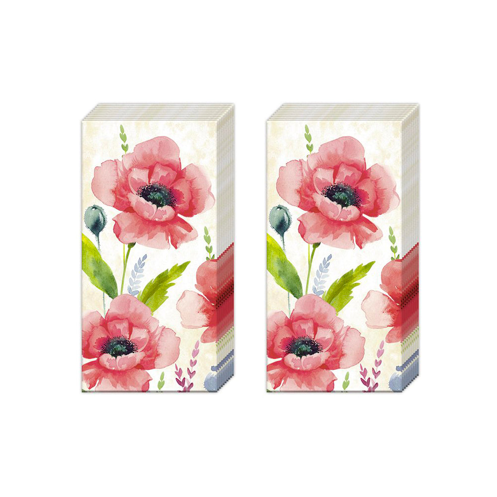 MOHANA Poppy Flower cream IHR Paper Pocket Tissues - 2 packs of 10 tissues 21 cm square