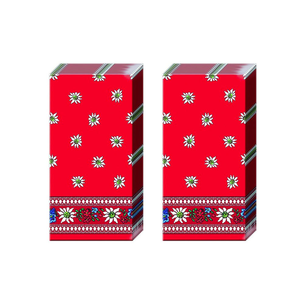 EDELWEISS red IHR Paper Pocket Tissues - 2 packs of 10 tissues 21 cm square