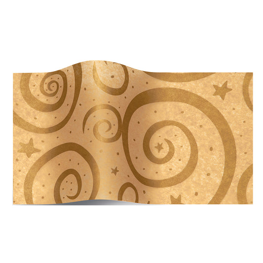 Gold Swirls on Kraft Tissue Paper 5 Sheets of 20 x 30" Satinwrap Tissue Wrapping Paper