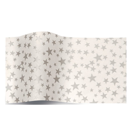 Silver Stars on White Tissue Paper 5 Sheets of 20 x 30" Satinwrap Tissue Wrapping Paper