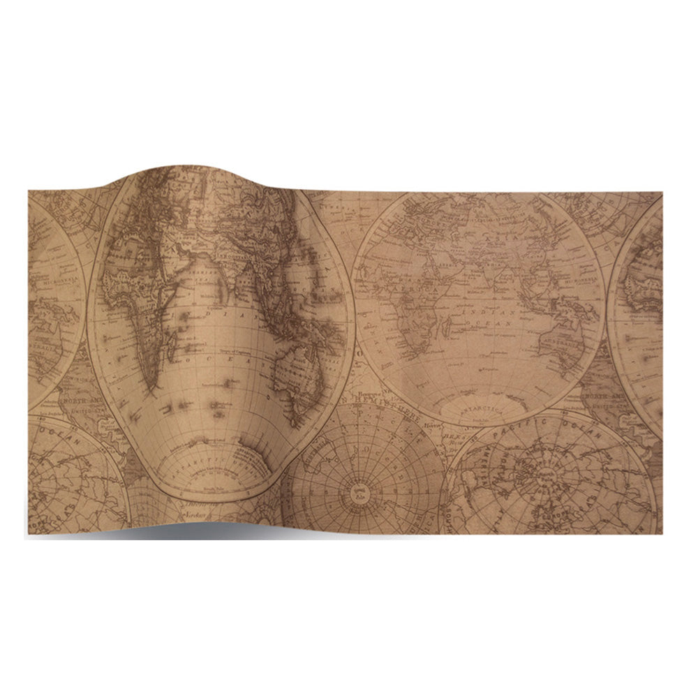 Olde World Kraft Map Tissue Paper 5 Sheets of 20 x 30" Satinwrap Tissue Wrapping Paper