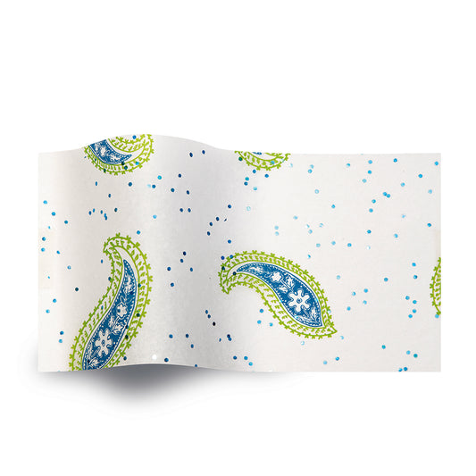 Paisley Blue Green Gemstone Tissue Paper 5 Sheets of 20 x 30" Satinwrap Tissue Wrapping Paper
