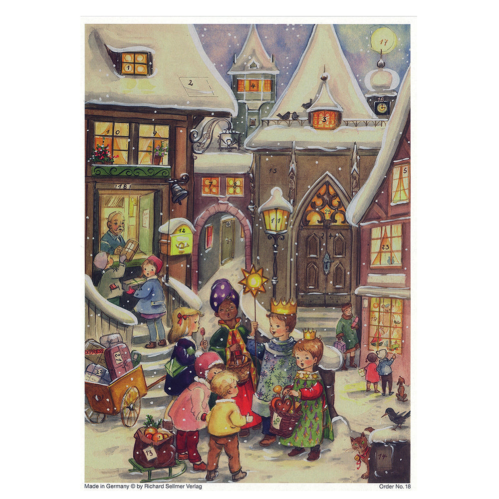 Angels over Village Richard Sellmer Advent Calendar 297 x 210 mm Glitter and Translucent Windows