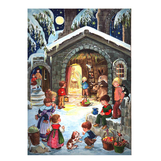 Richard Sellmer Verlag Snowscene Children Village Traditional German A4 Advent Calendar 210 x 297 mm with envelope and glitter