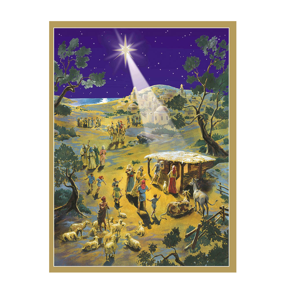 Nativity Star Over Stable German Advent Card with 24 little doors 105 x 155 mm - Richard Sellmer