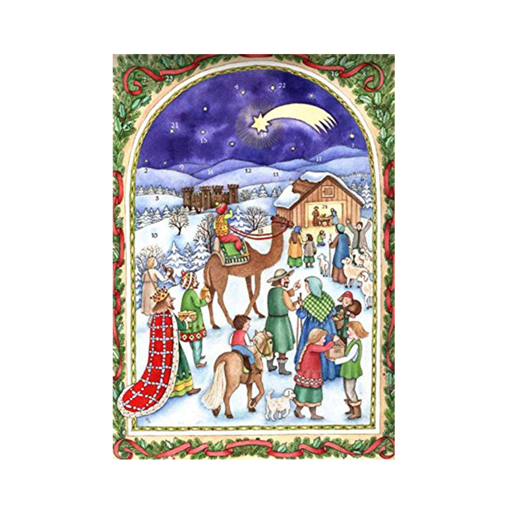 Nativity Biblical German Advent Card with 24 little doors 105 x 155 mm - Richard Sellmer